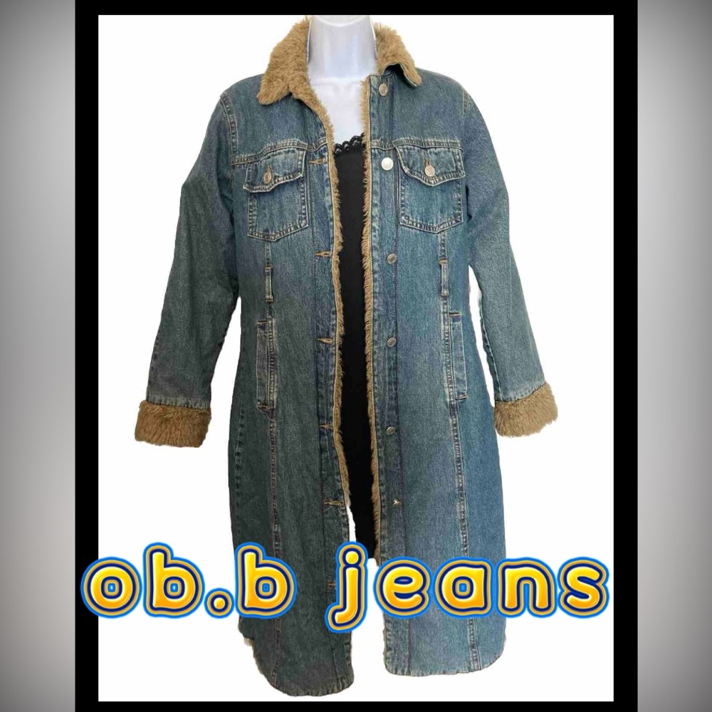 Vintage Ob.b. Jeans Denim Faux Fur Coat Jacket Women’s S